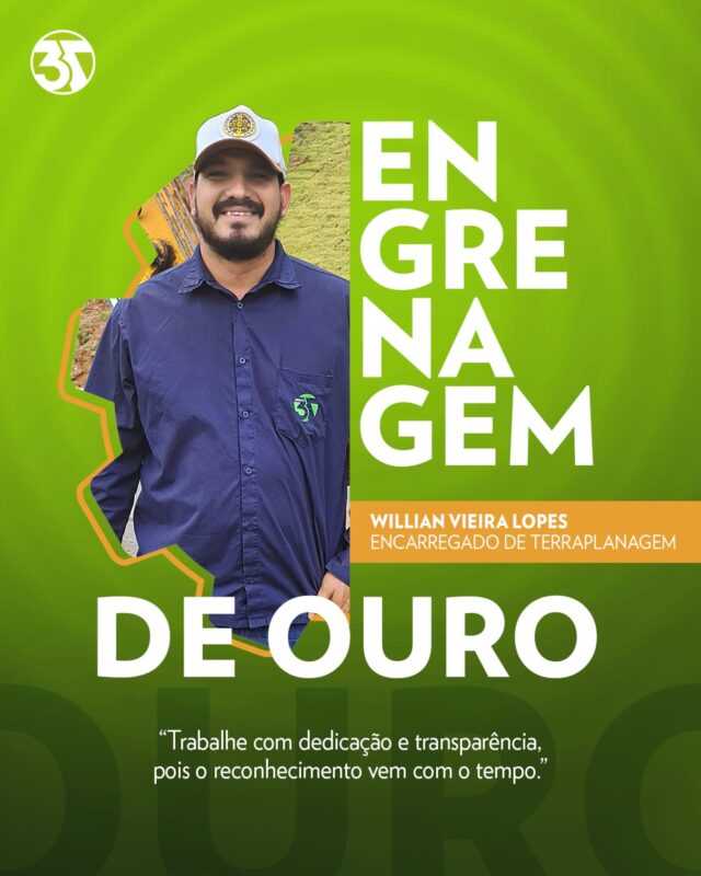 É com muito orgulho que anunciamos Willian Vieira, como nossa Engrenagem de Ouro de Março! Parabéns pelo reconhecimento merecido! 💚⚙️ Com 5 anos de empresa, ele se destaca pela dedicação, amor pelo que faz e espírito de equipe. Sempre em busca de crescimento, Willian é exemplo de compromisso e evolução. Obrigadopor fazer a diferença todos os dias, Willian! 👏 #grupo3t #colaboradordomês #reconhecimentoempresarial #engrenagemdeouro